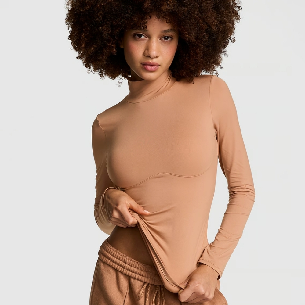 Victoria's Secret Pink tan bodywear long sleeve